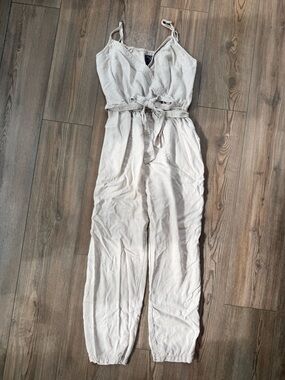 Y2K Abercrombie & Fitch Light Beige Wide-Leg Paperbag Jumpsuit